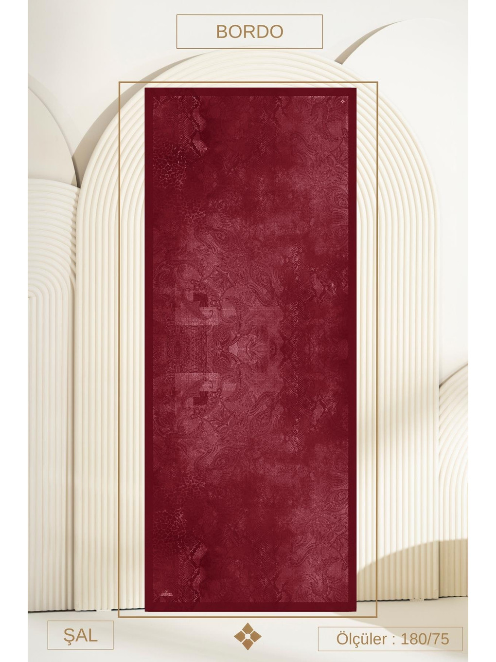 Bordo Desenli Soft Şal Myndos-1