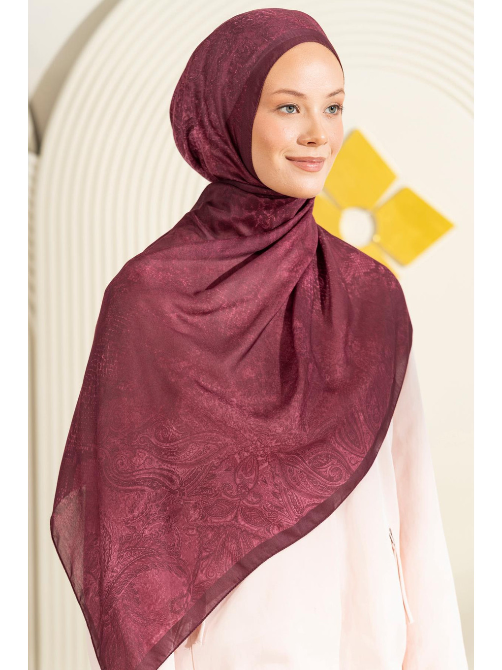 Bordo Desenli Soft Şal Myndos-2