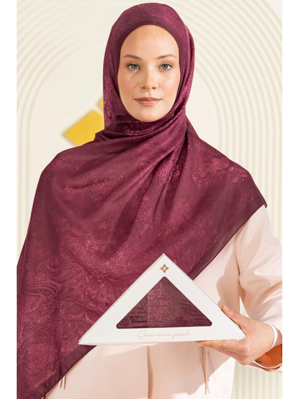 Bordo Desenli Soft Şal Myndos-3