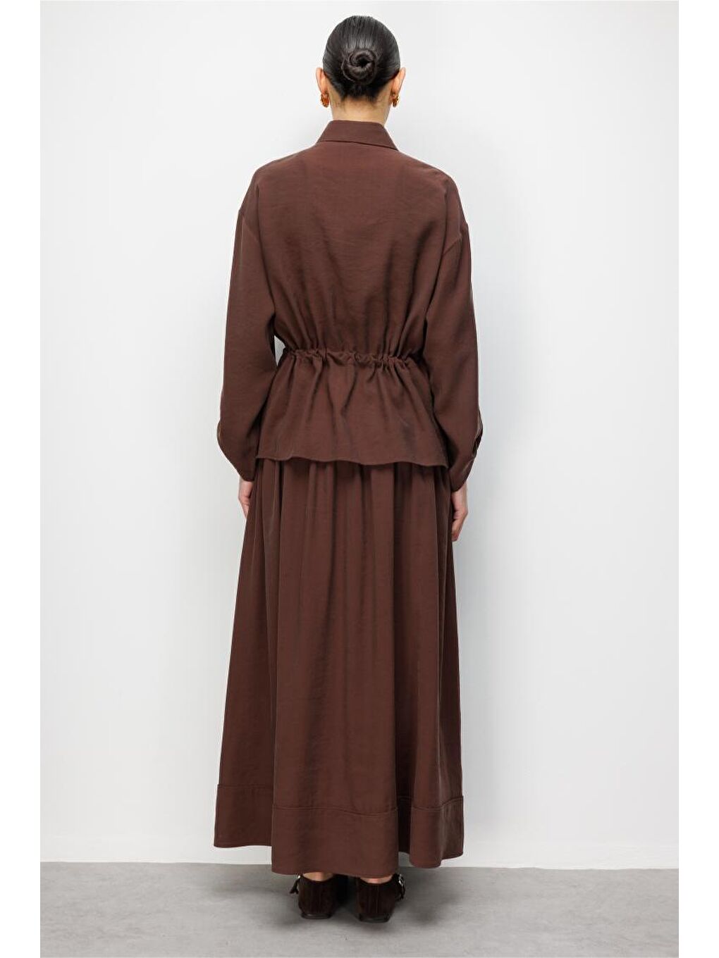 Mizallle Kahverengi  Beli Büzgülü Viskoz Tunik-2