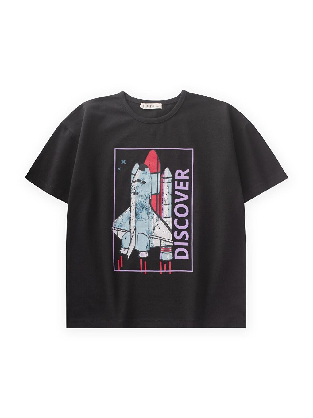 Dıscover Baskılı T-Shırt 8-12 Yaş Siyah