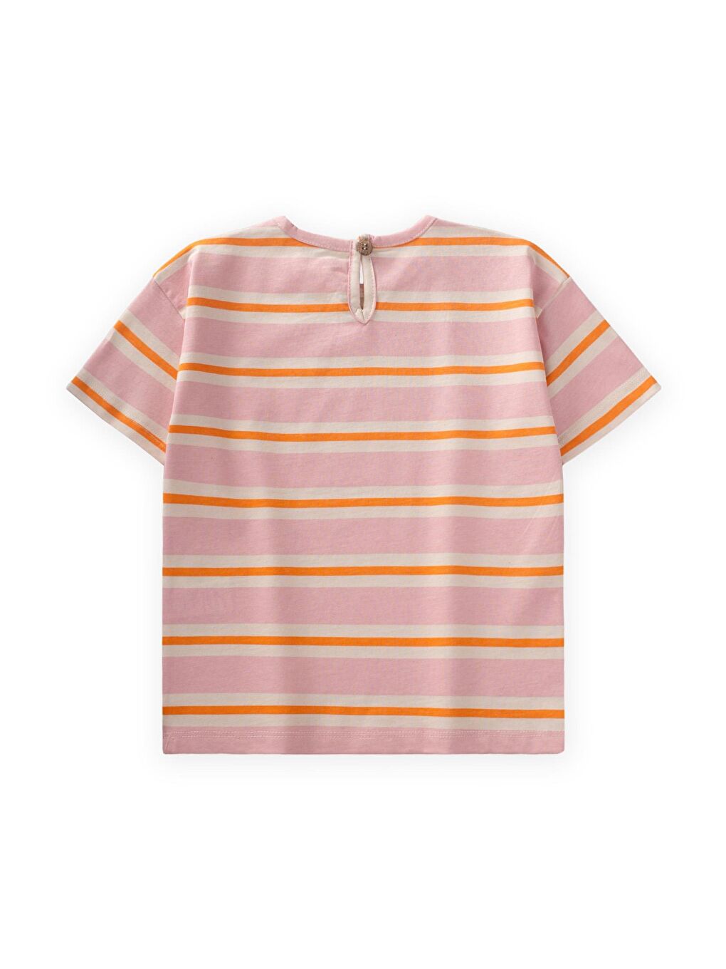 Çizgili Kız T-Shırt 2-10 Yaş Pembe Turuncu Çizgili-1