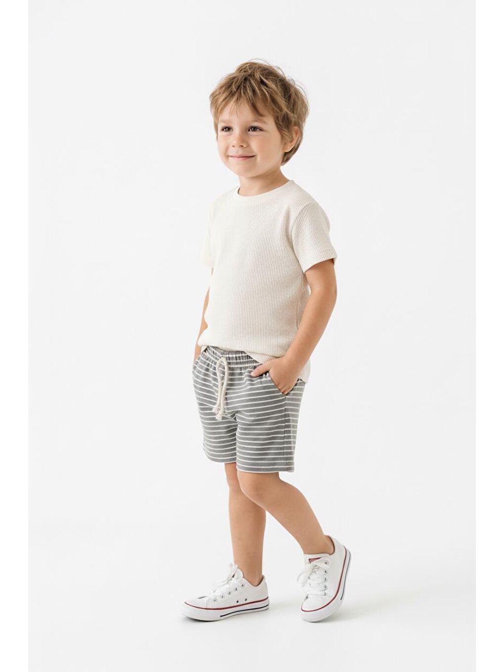 Bej Erkek Çocuk Şort Tişört 2li Takım