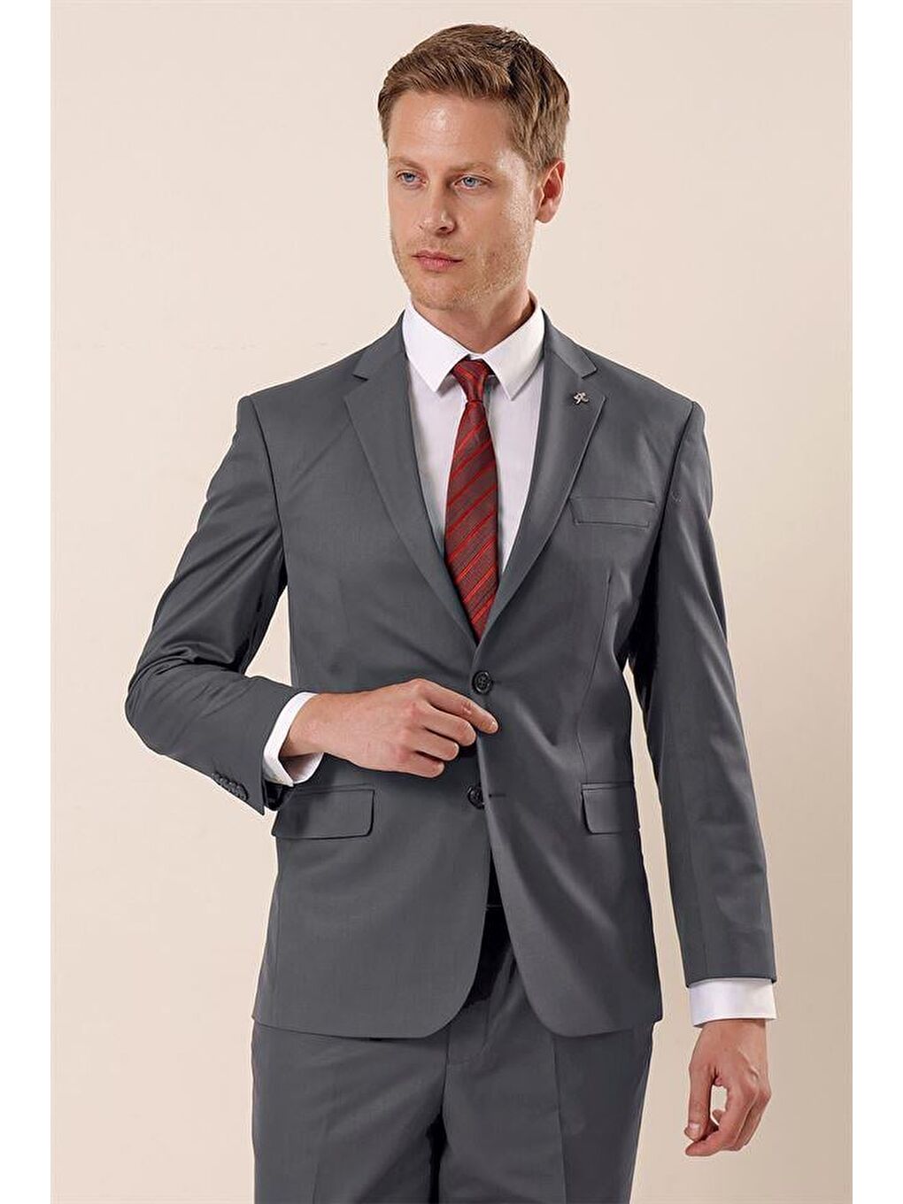 Antrasit Mono Yaka Astarlı Çift Yırtmaç 4 Drop Comfort Fit Rahat Kesim Klasik Takım 1001230172