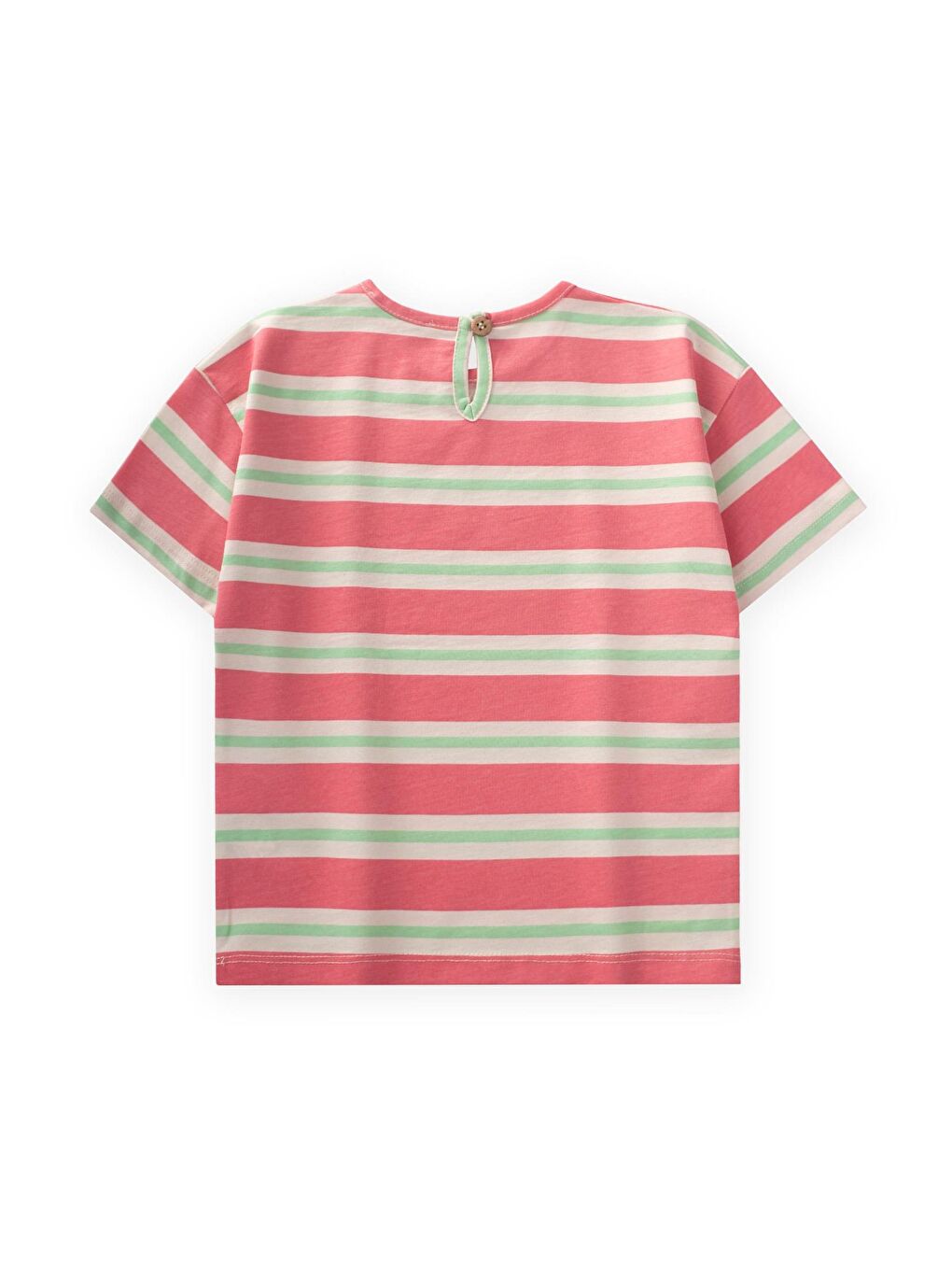 Çizgili Kız T-Shırt 2-10 Yaş Pembe Yeşil Çizgili-1