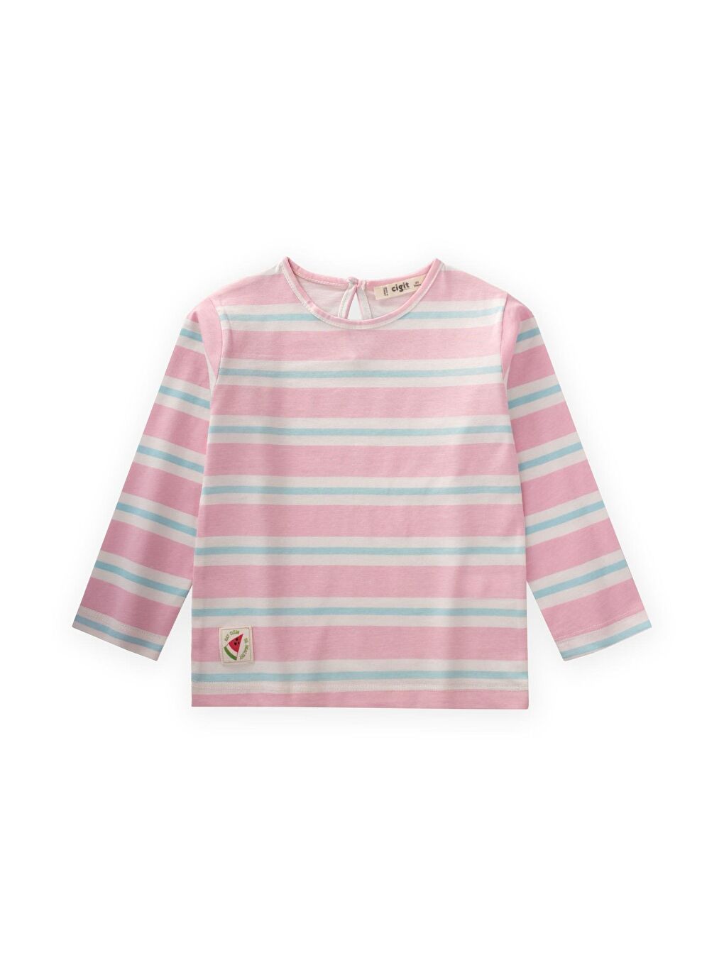 Çizgili Uzun Kollu T-Shırt 2-8 Yaş Pudra Mavi Çizgili