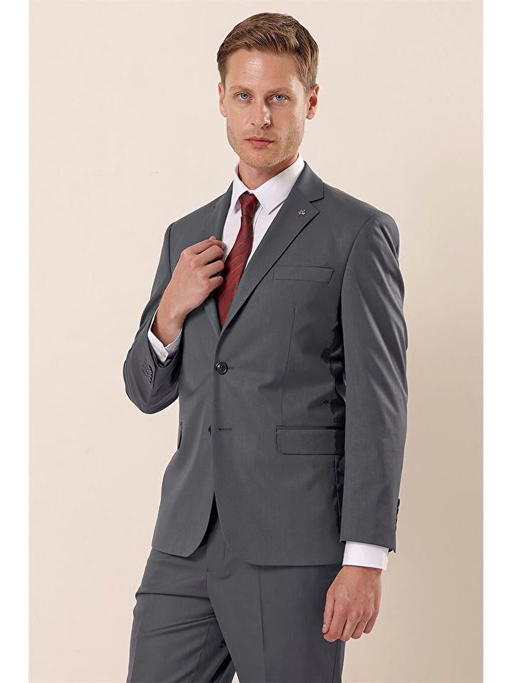 Antrasit Mono Yaka Astarlı Çift Yırtmaç 4 Drop Comfort Fit Rahat Kesim Klasik Takım 1001230172-6