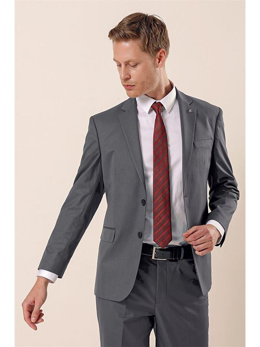 Antrasit Mono Yaka Astarlı Çift Yırtmaç 4 Drop Comfort Fit Rahat Kesim Klasik Takım 1001230172-8