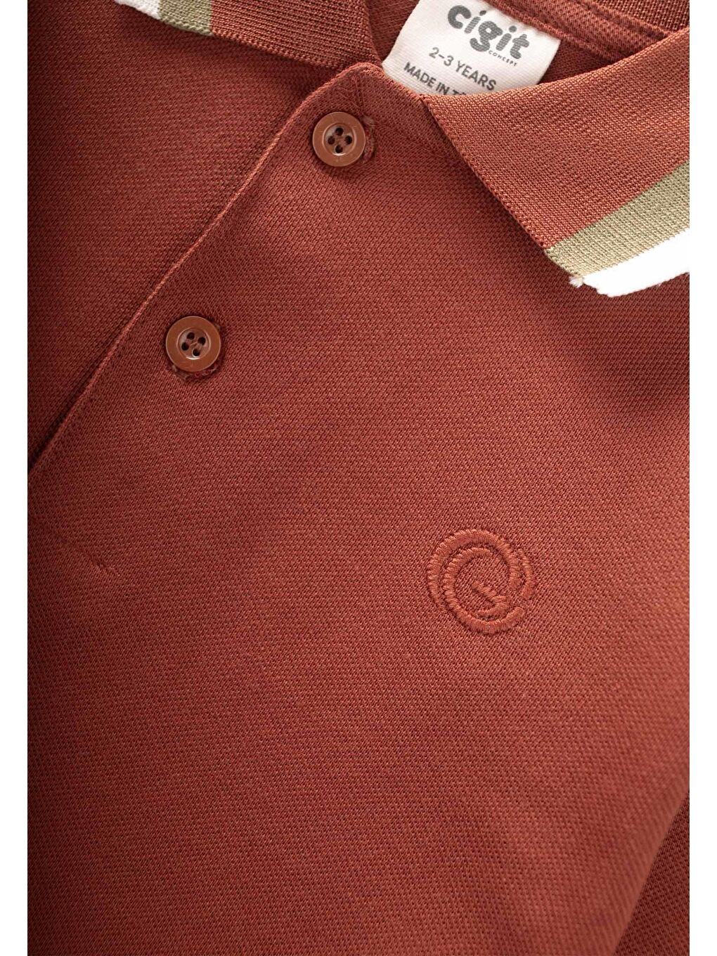 Kahverengi Uzun Kollu Polo Yaka T-Shırt 2-14 Yaş Kiremit-2