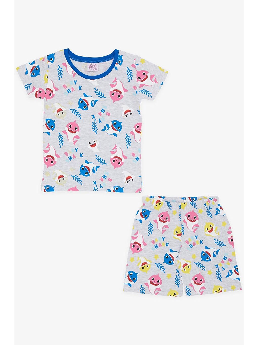 Kız Bebek Pijama Takımı Renkli Köpekbalığı Desenli Açık Gri Melanj (9 Ay-1.5 Yaş)