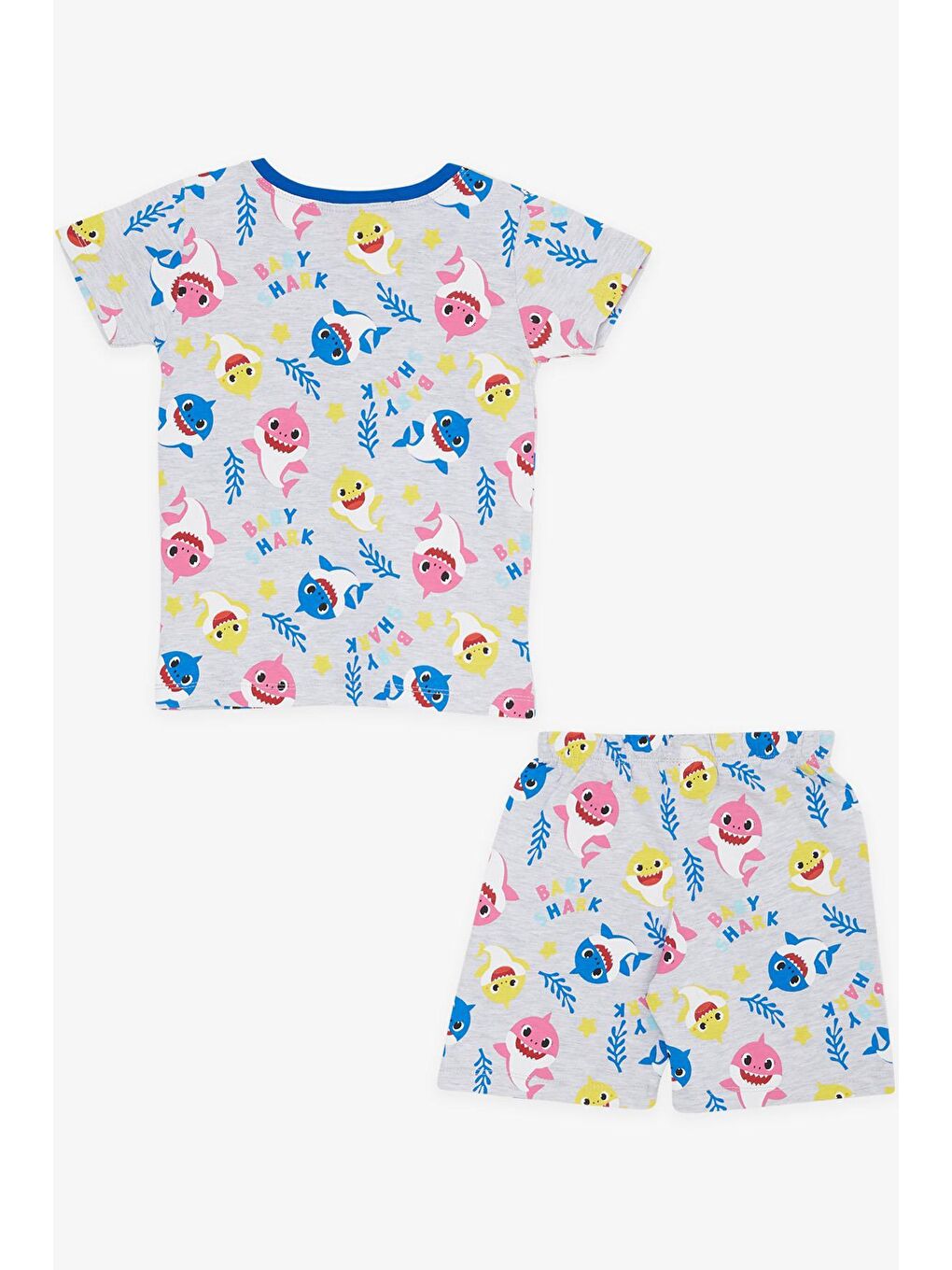 Kız Bebek Pijama Takımı Renkli Köpekbalığı Desenli Açık Gri Melanj (9 Ay-1.5 Yaş)-1