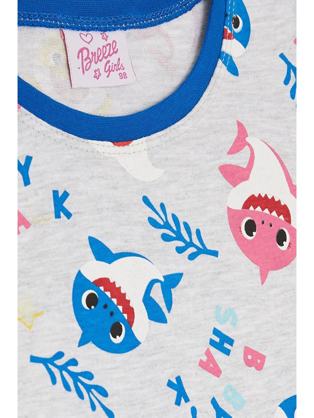 Kız Bebek Pijama Takımı Renkli Köpekbalığı Desenli Açık Gri Melanj (9 Ay-1.5 Yaş)-3