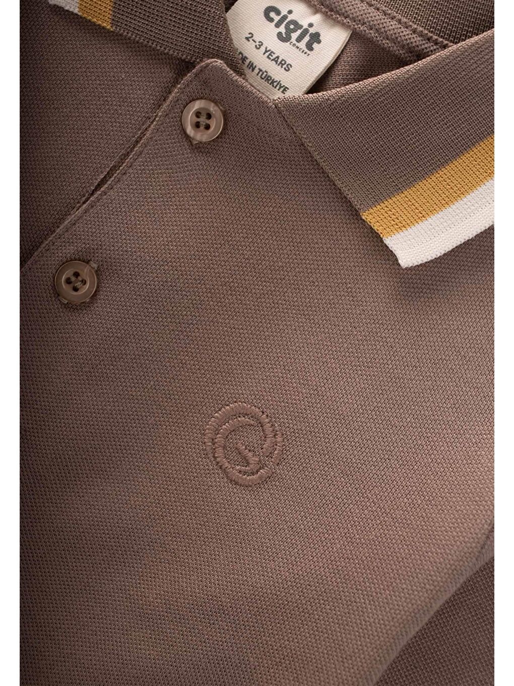 Bej Uzun Kollu Polo Yaka T-Shırt 2-14 Yaş Vizon-2