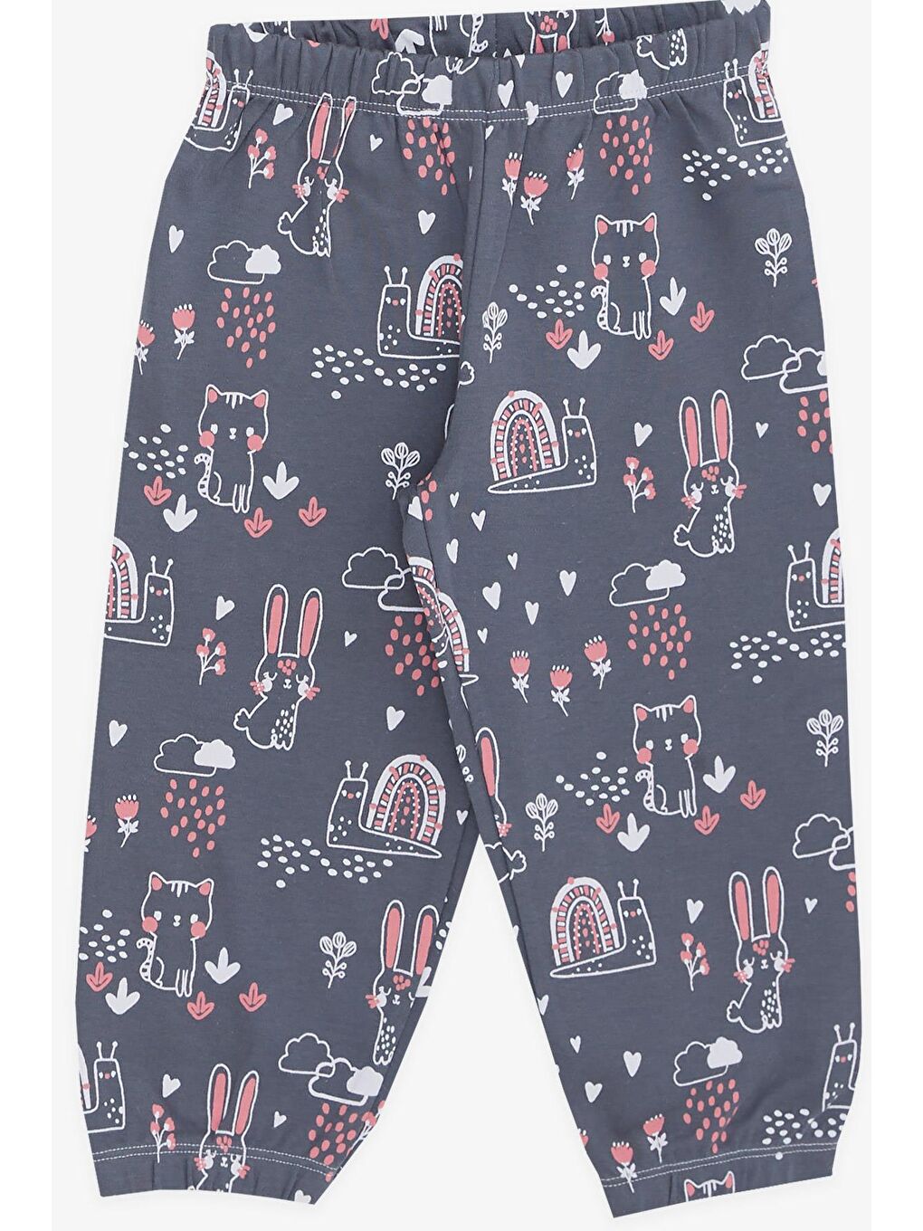 Gri Kız Bebek Pijama Takımı Hayvancık Desenli Doğa Temalı Füme (1 Yaş)-3