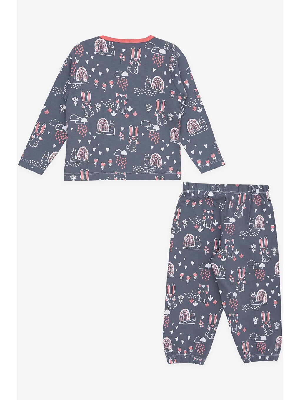 Gri Kız Bebek Pijama Takımı Hayvancık Desenli Doğa Temalı Füme (1 Yaş)-1