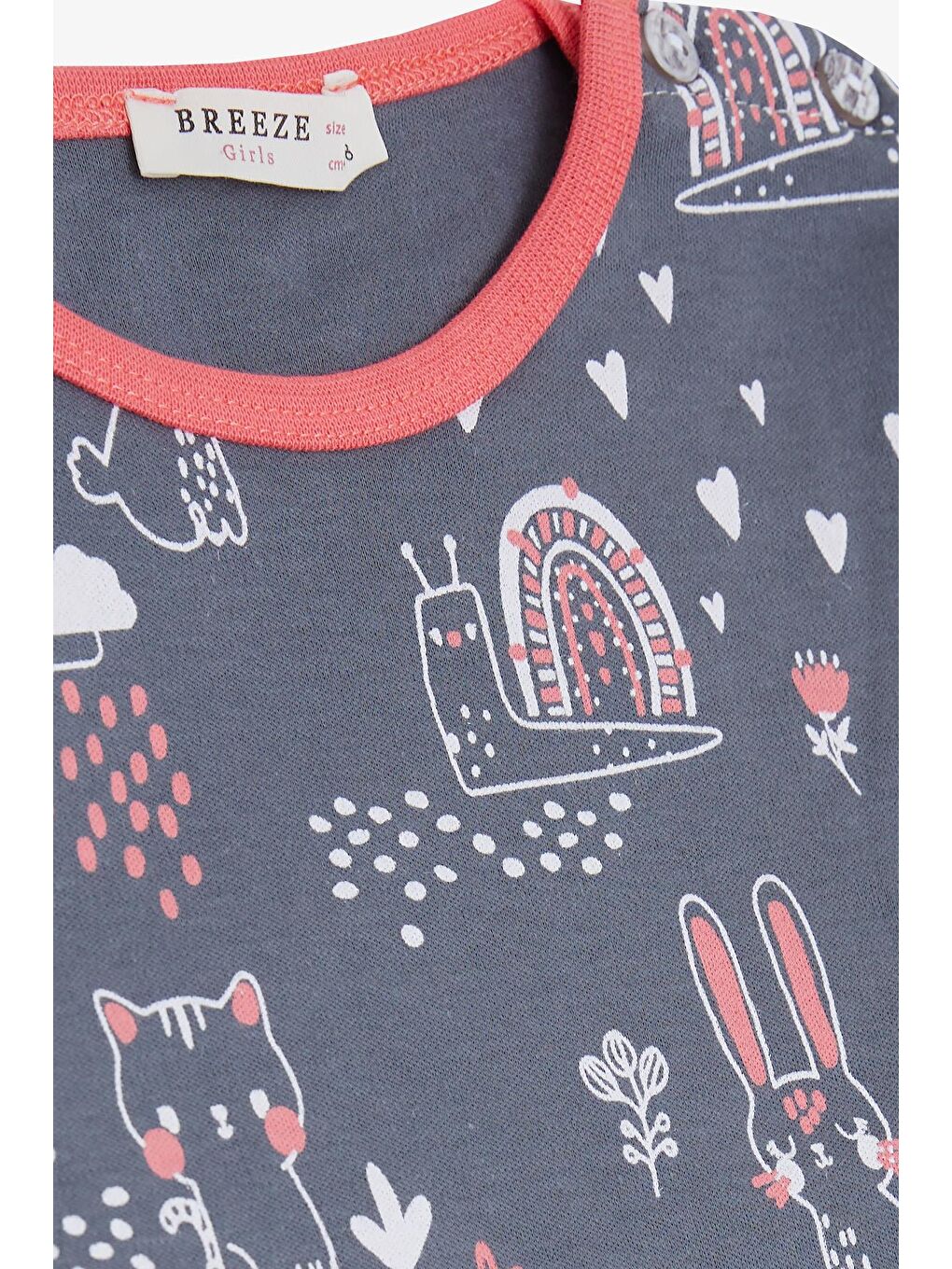 Gri Kız Bebek Pijama Takımı Hayvancık Desenli Doğa Temalı Füme (1 Yaş)-4