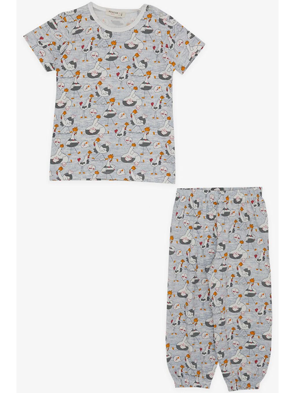 Kız Bebek Kısa Kollu Pijama Takımı Sevimli Horozcuk Desenli Buz Mavisi (9 Ay-1.5 Yaş)