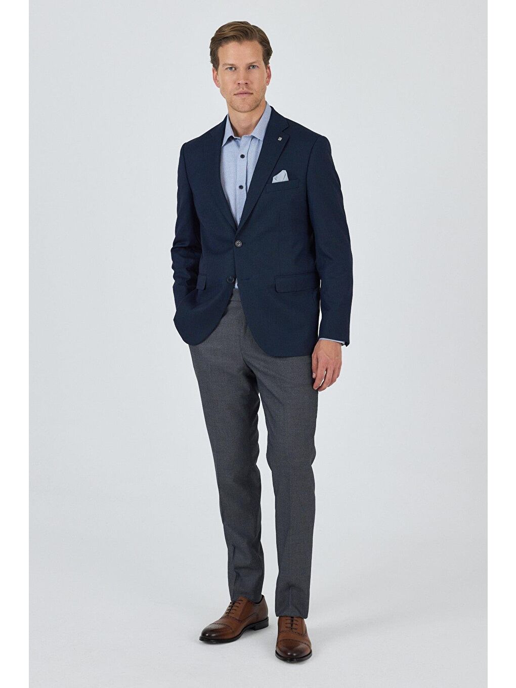 Lacivert Mono Yaka Armürlü Tam Astar Esnek 6 Drop Comfort Fit Classic Ceket 1002250153-1