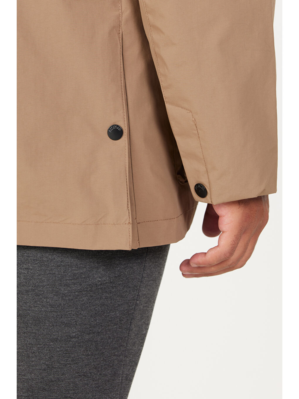 Bej Erkek Vizon Kapüşonlu Dik Yaka Standart Fit Kaban-7