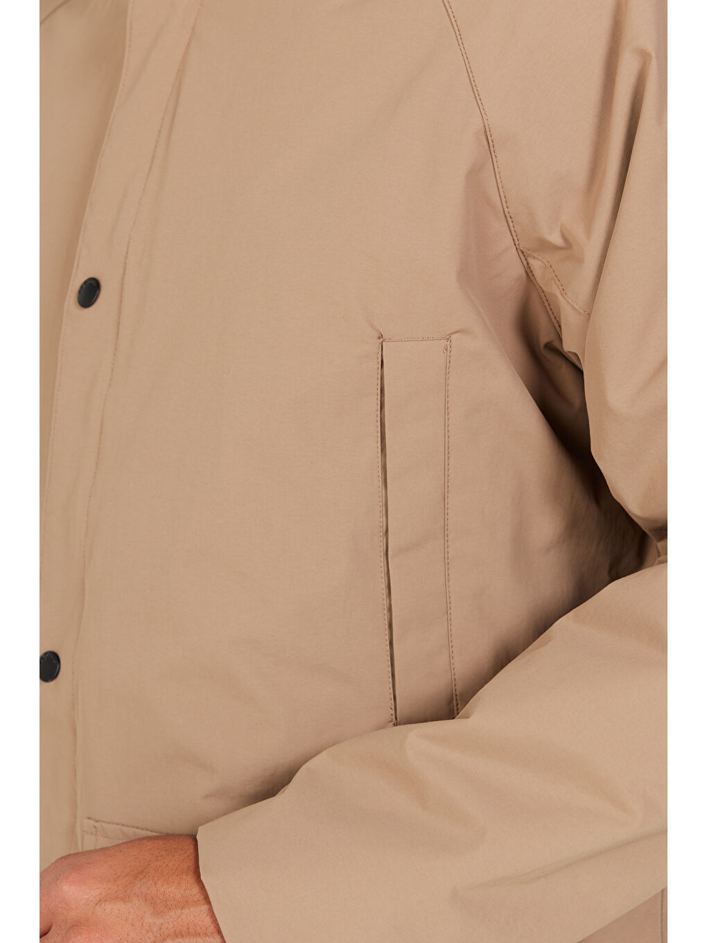 Bej Erkek Vizon Kapüşonlu Dik Yaka Standart Fit Kaban-8