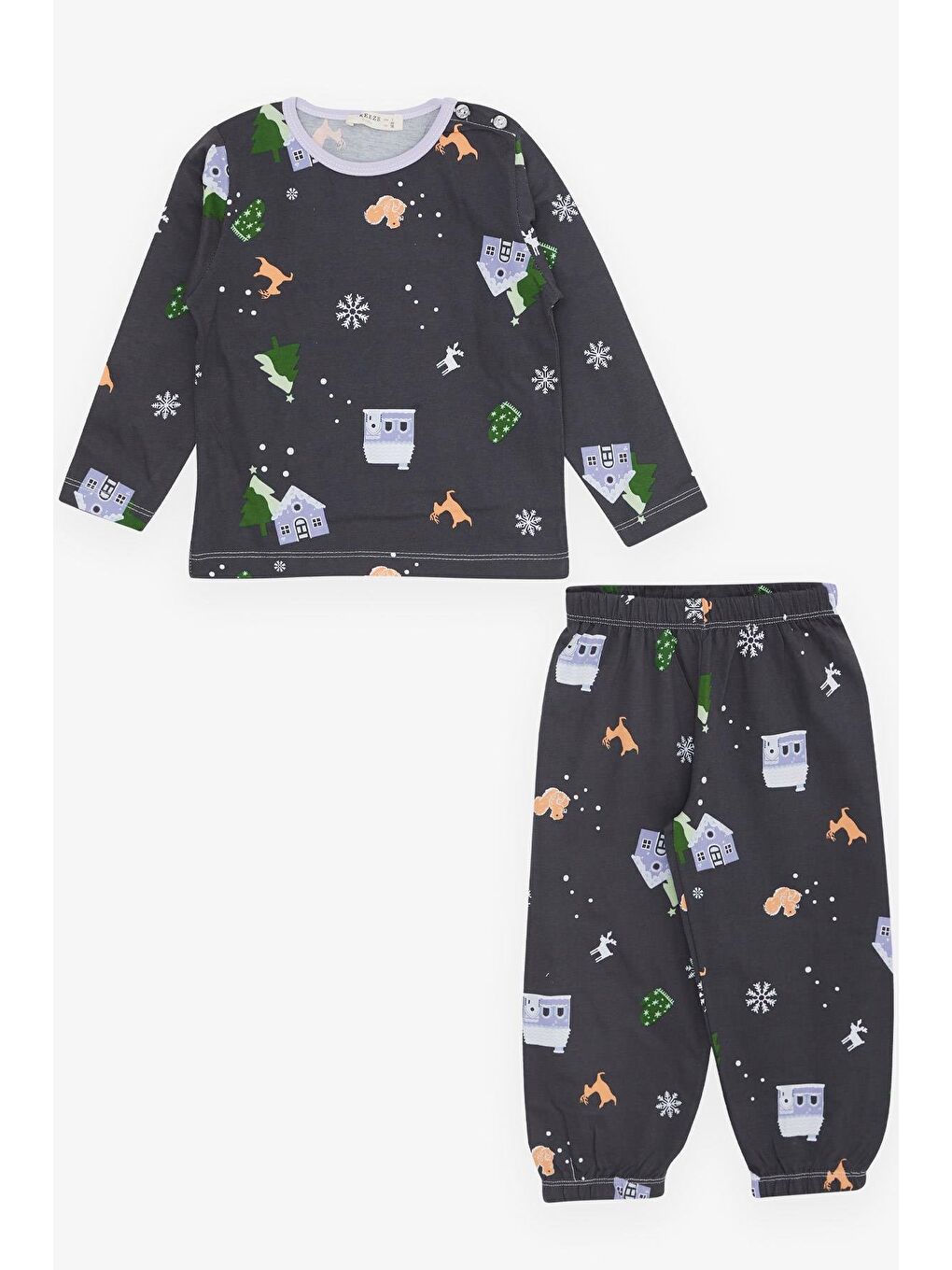 Kız Bebek Pijama Takımı Yılbaşı Temalı Antrasit (9 Ay-2 Yaş)