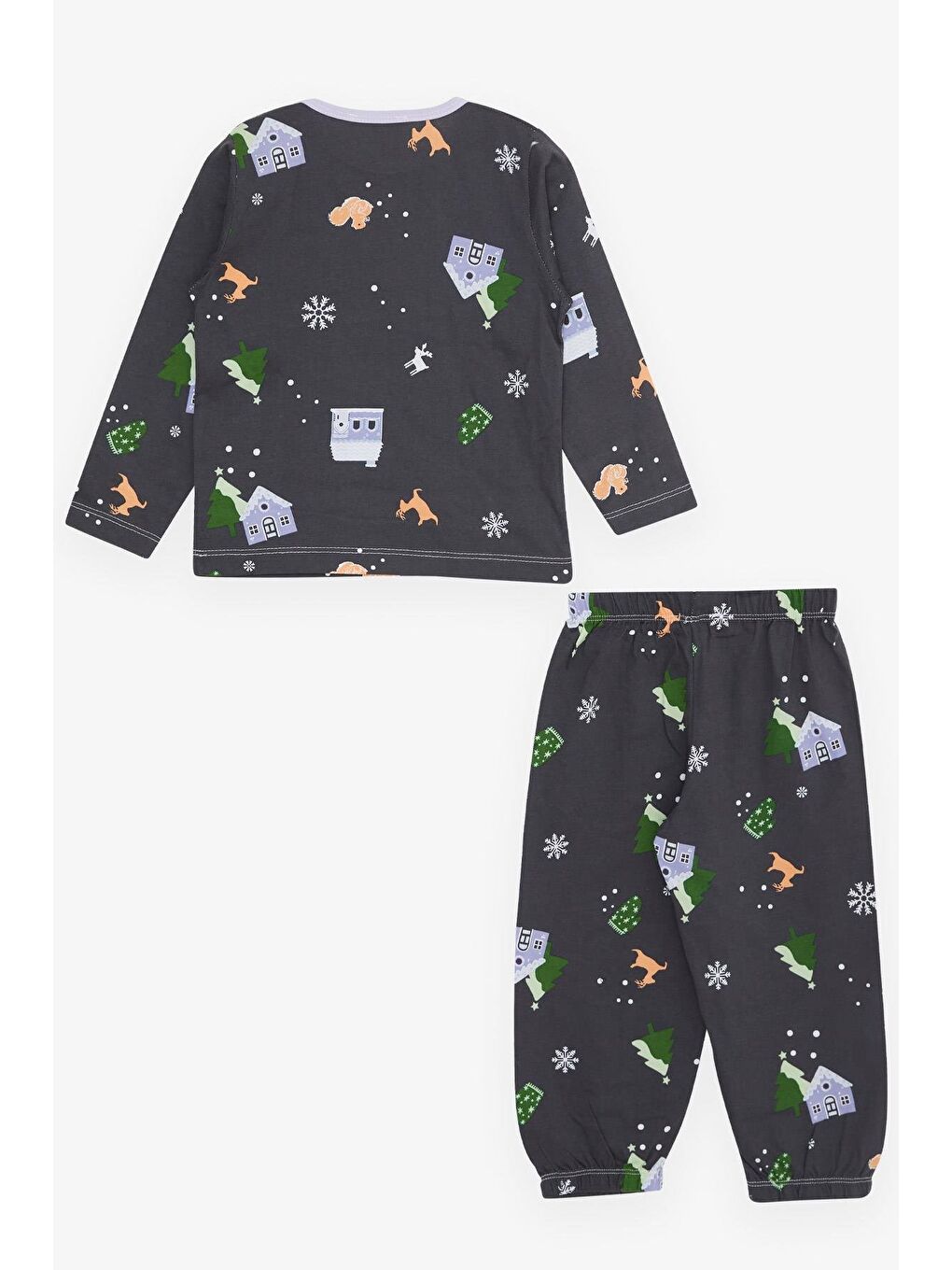 Kız Bebek Pijama Takımı Yılbaşı Temalı Antrasit (9 Ay-2 Yaş)-1