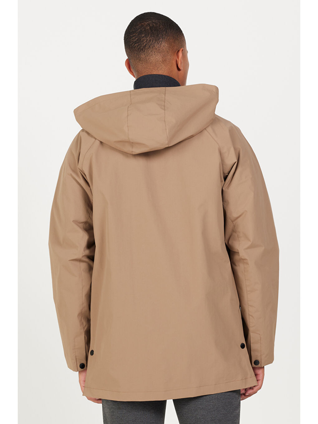 Bej Erkek Vizon Kapüşonlu Dik Yaka Standart Fit Kaban-10
