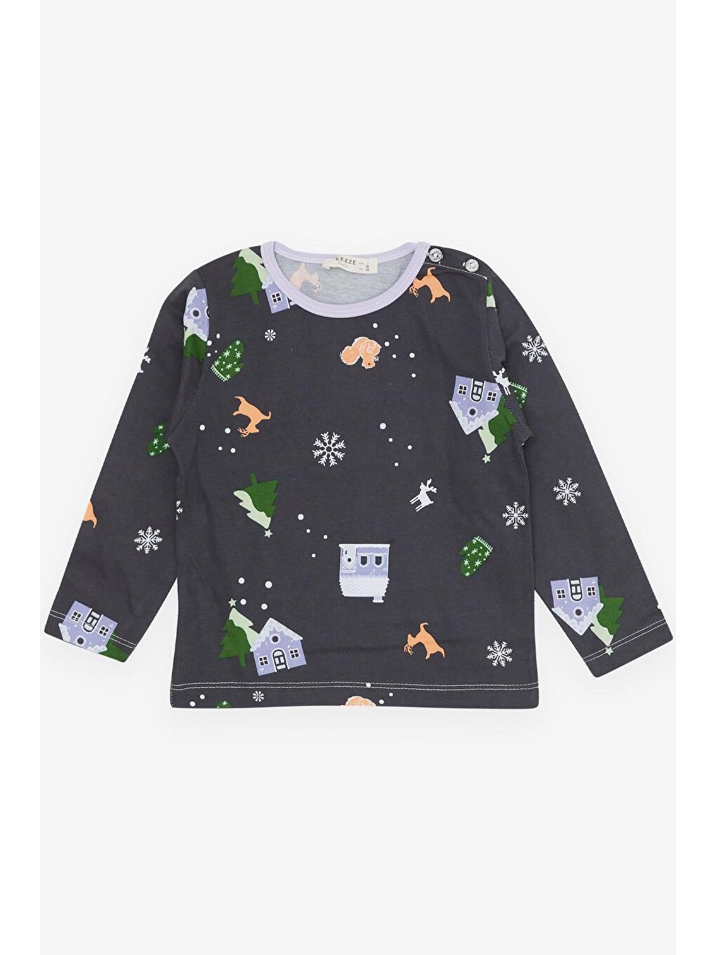 Kız Bebek Pijama Takımı Yılbaşı Temalı Antrasit (9 Ay-2 Yaş)-4