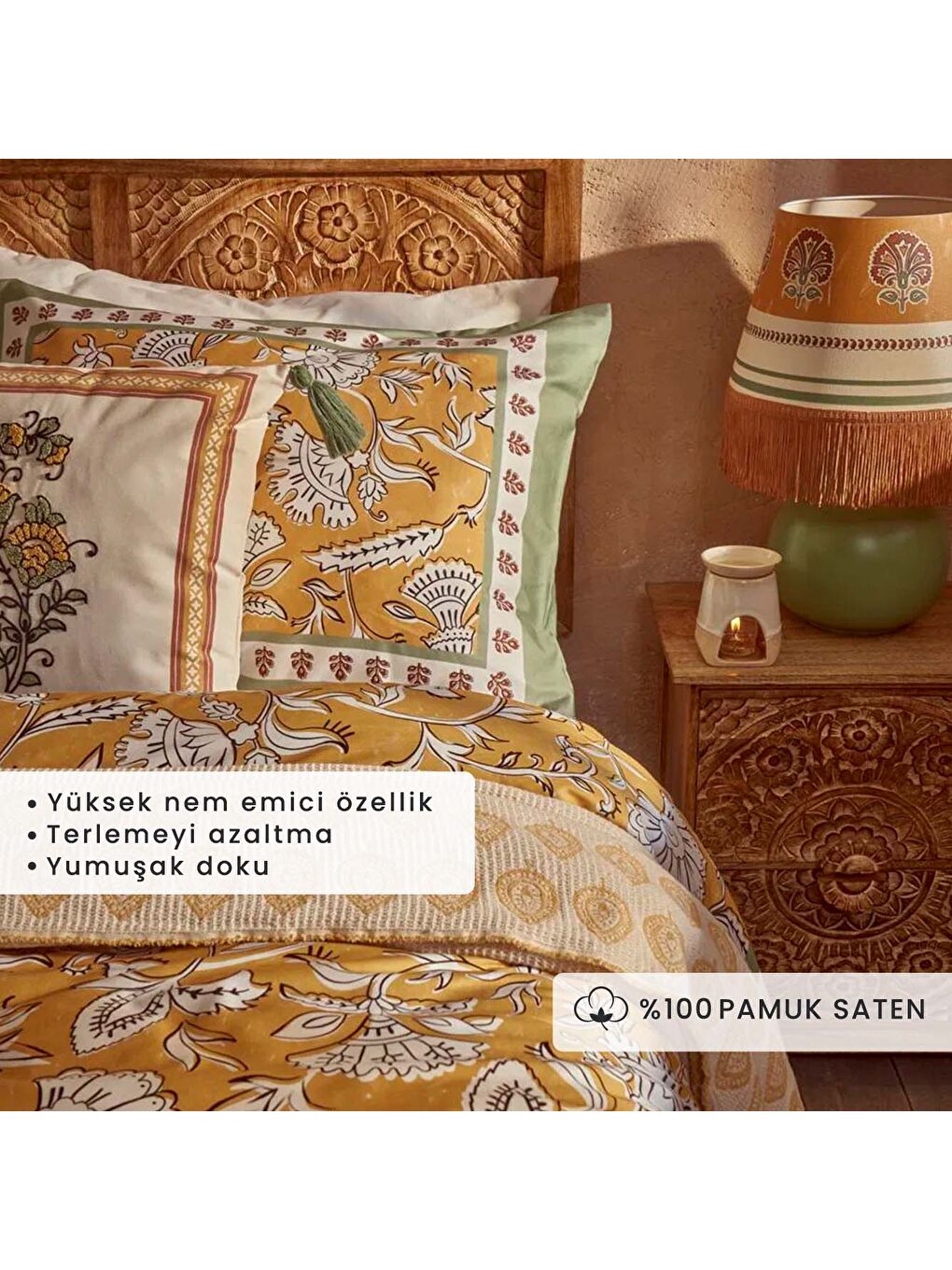 Bella Maison Karışık %100 Pamuk Saten Indian King Size Nevresim Seti (240x220) - 2