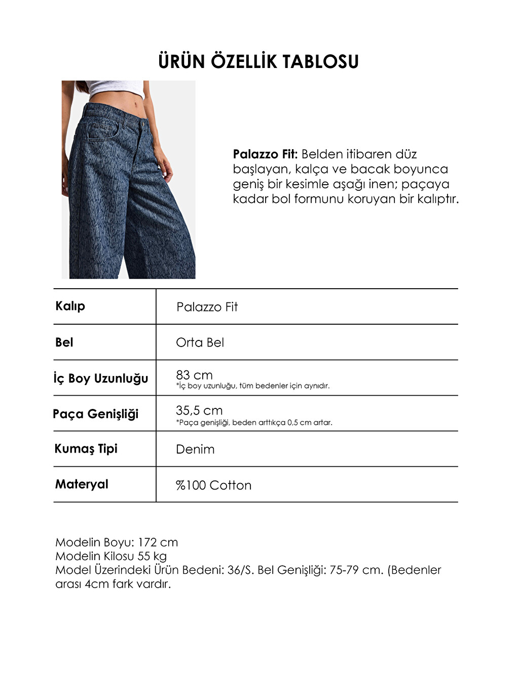 Kadın Mavi 9w6-197 Palazzo Fit Özel Desenli Kumaş Tasarım Denim Jean-3