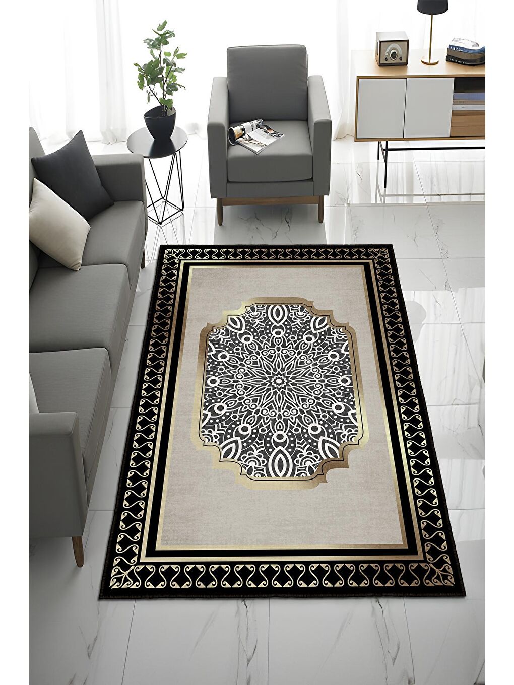 Sarı Özel Tasarım, Kaymaz Taban, İnce, Yıkanabilir, Modern Halı WOOKECE1427 60x100-1