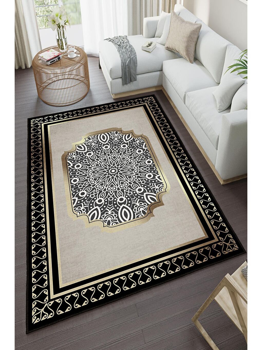 Sarı Özel Tasarım, Kaymaz Taban, İnce, Yıkanabilir, Modern Halı WOOKECE1427 60x100-2