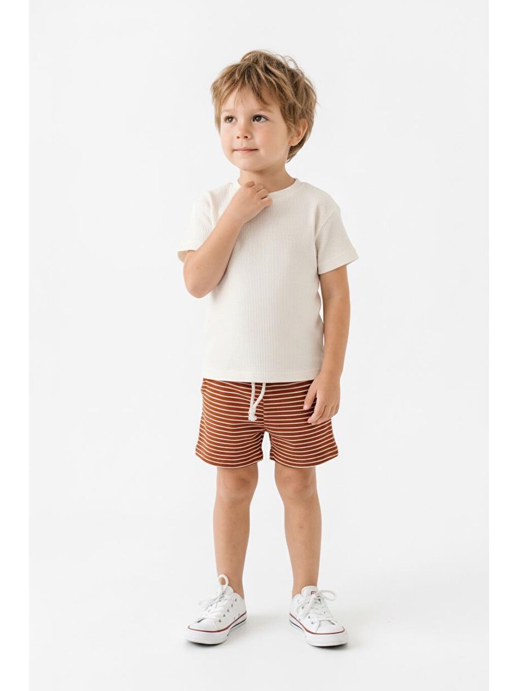Kahverengi Erkek Çocuk Şort Tişört 2li Takım-3