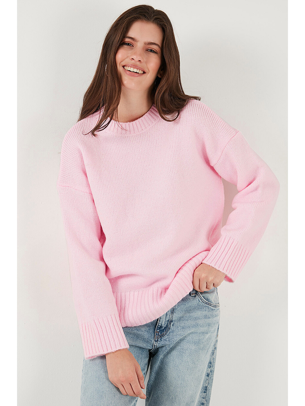 Pembe Regular Fit Bisiklet Yaka Basic 2'li Paket Triko Kazak 4616213s2-1