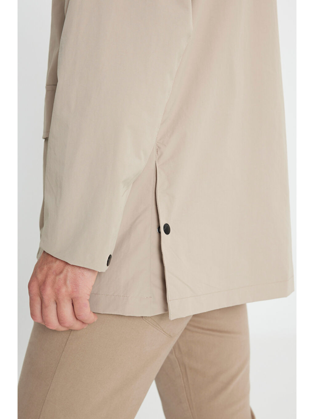 Erkek Bej Kapüşonlu Dik Yaka Standart Fit Kaban-6