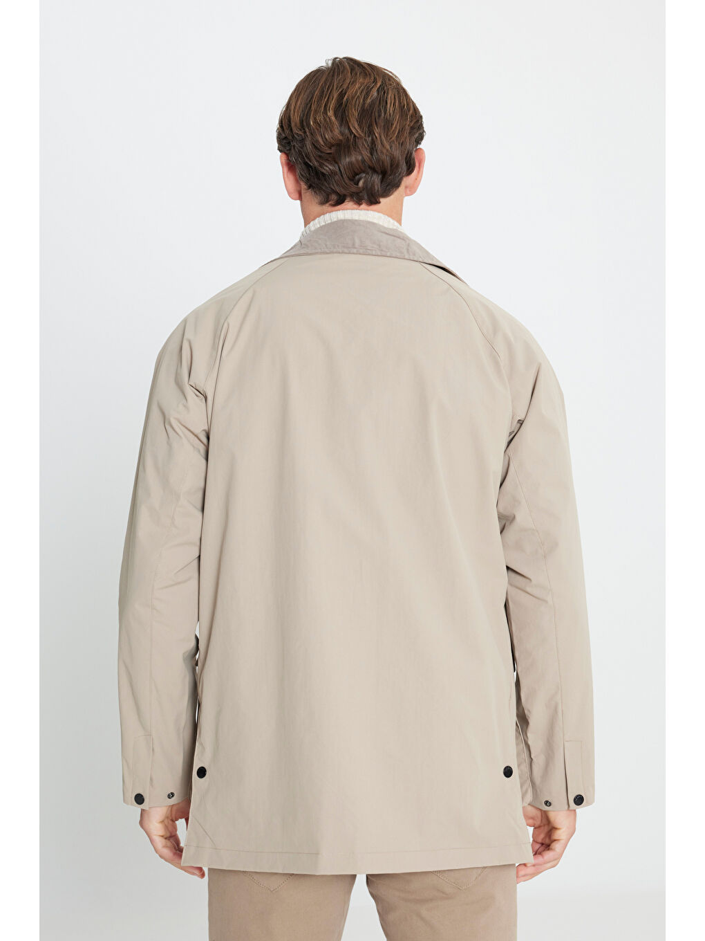 Erkek Bej Kapüşonlu Dik Yaka Standart Fit Kaban-8