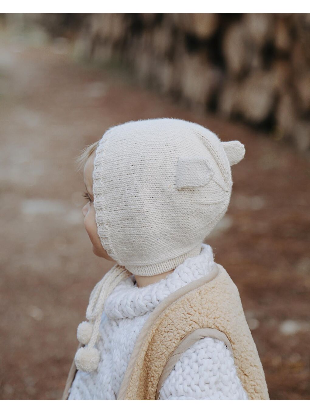 Bej Kulaklı Bebek Beresi Model 3-2