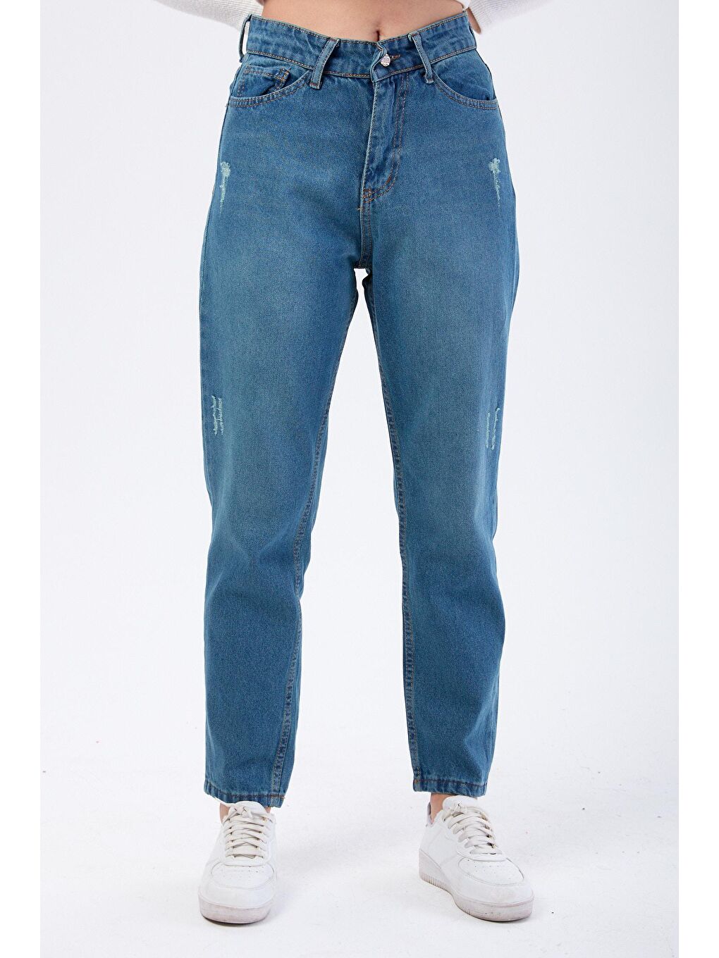 TOFİSA Yeşil Düz Orta Kadın Yeşil Yüksek Bel Mom Jeans - 23668 - 1