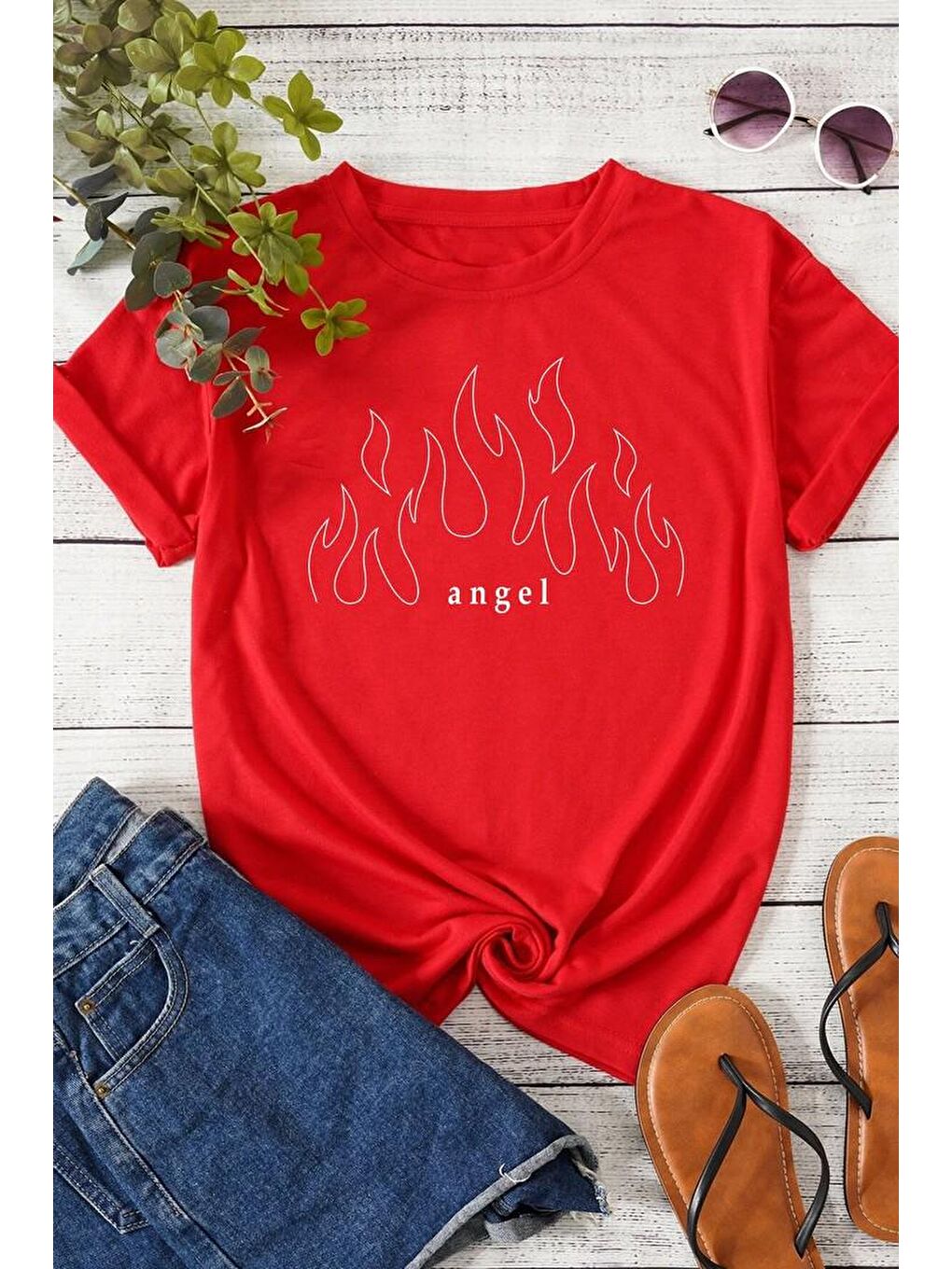 uyguntarz Kırmızı White Angel Baskılı T-shirt