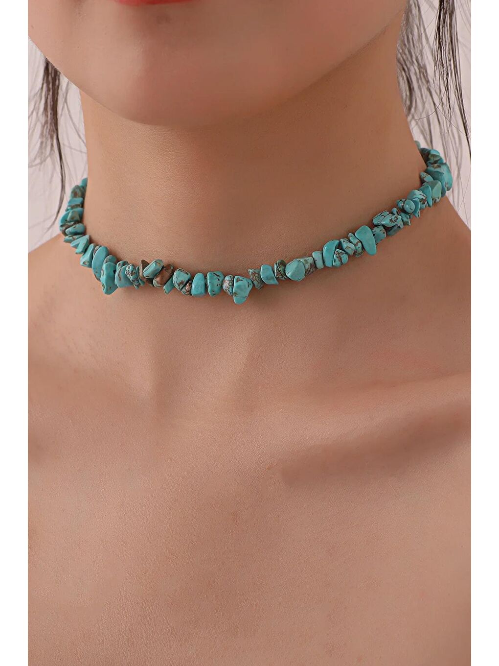 New Obsessions Turkuaz Bodrum Mavisi Doğaltaşlı Choker Kolye