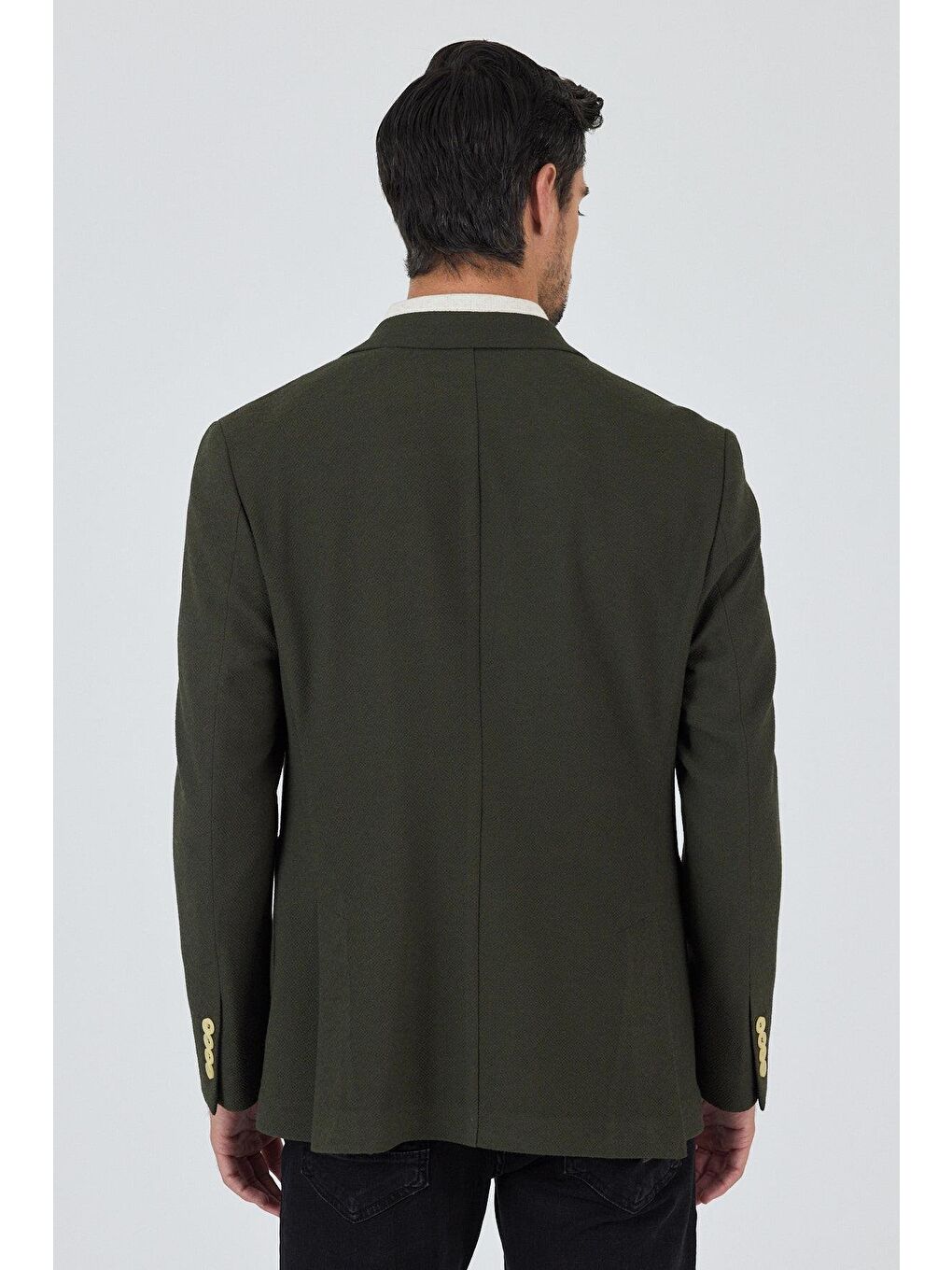 Koyu Haki Mono Yaka Gofreli  Esnek 6 Drop Slim Fit Casual  Ceket 1002250126-4