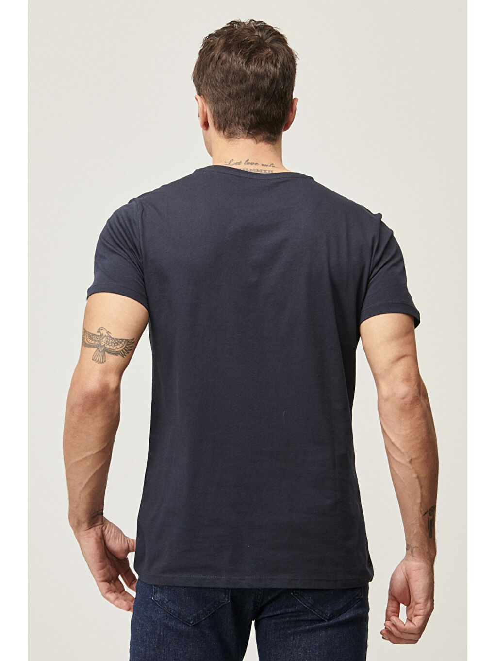 Erkek Lacivert Slim Fit Dar Kesim V Yaka 2'li Tişört Paketi-4