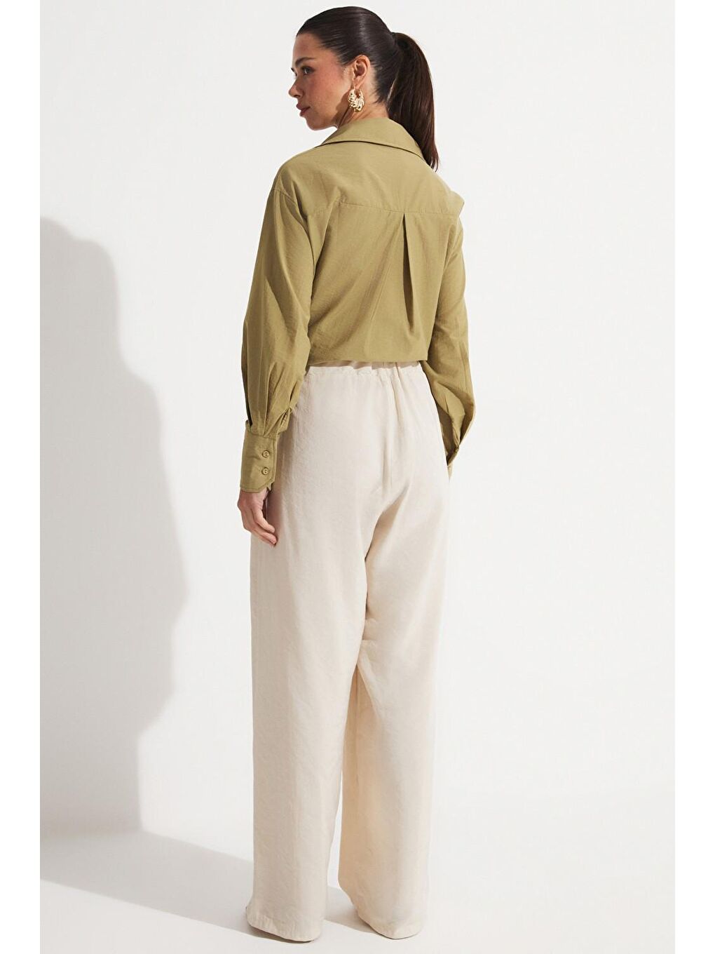 Bej Viskon Karışımlı Dökümlü Pantolon-2