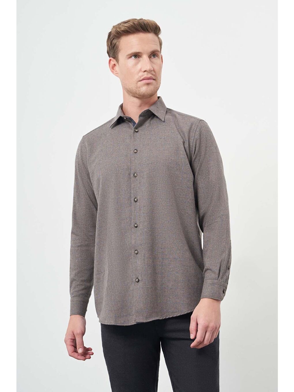 Koyu Kahverengi Uzun Kol Kareli Desen Cepsiz Pamuklu Classic Comfort Fit Gömlek 1004245166