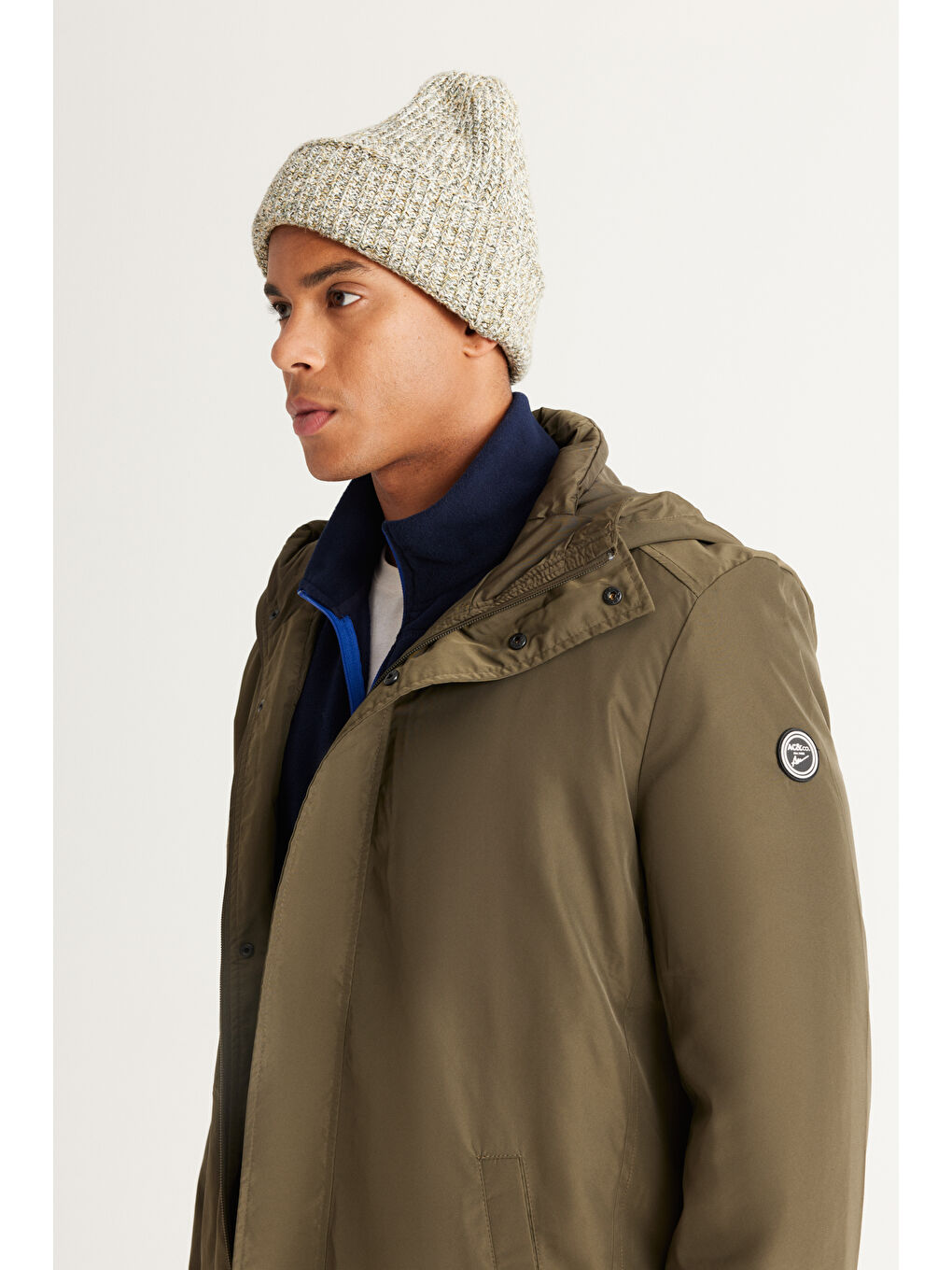 Erkek Haki Standart Fit Normal Kesim Kapüşonlu Dik Yaka Trençkot-3