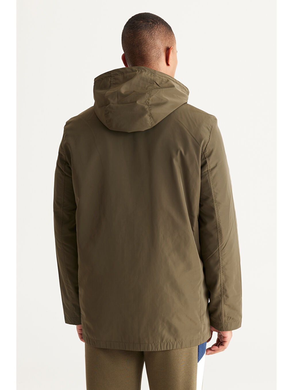 Erkek Haki Standart Fit Normal Kesim Kapüşonlu Dik Yaka Trençkot-7