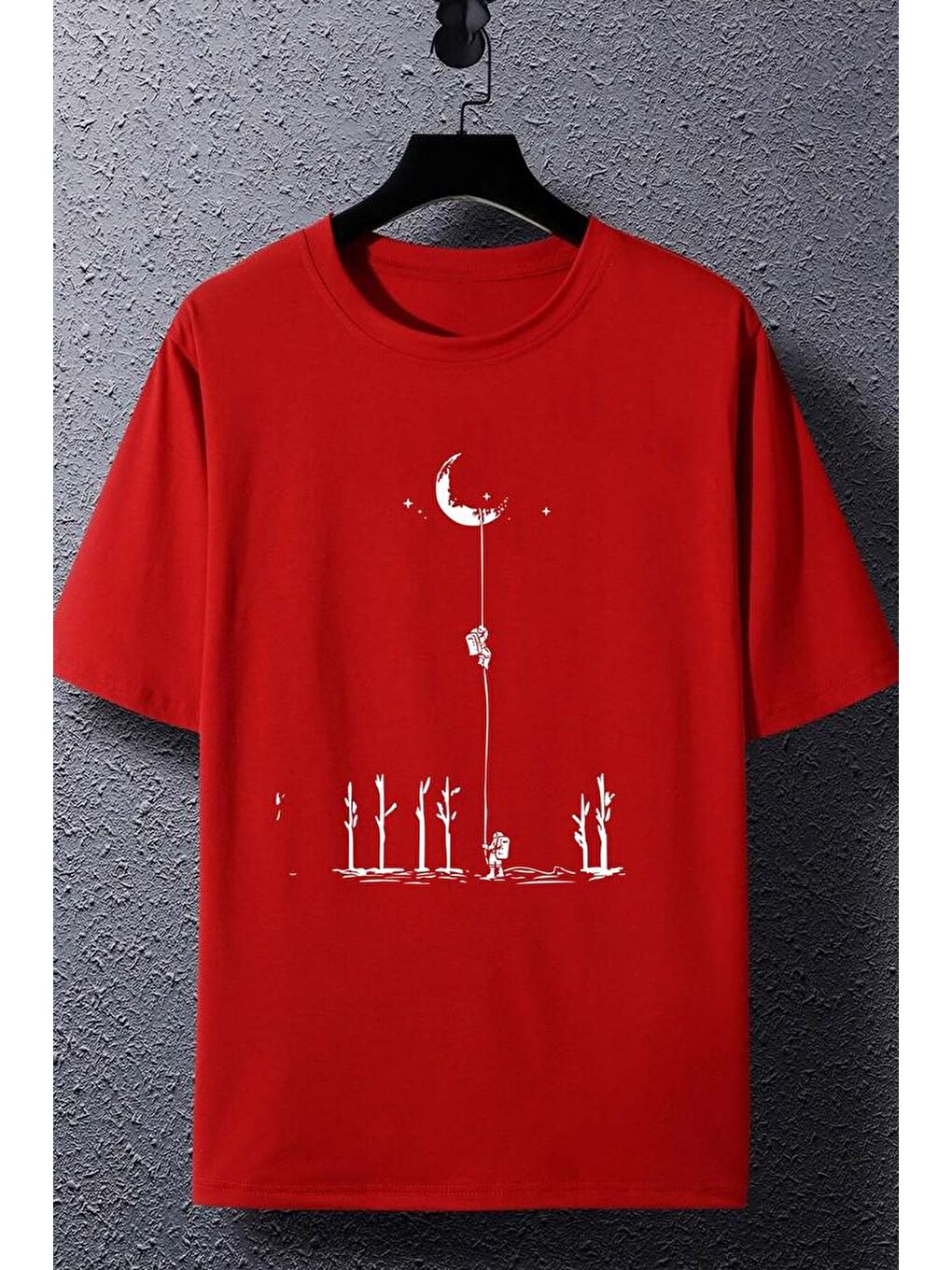 uyguntarz Kırmızı Unisex Uzay Temalı Baskılı T-shirt