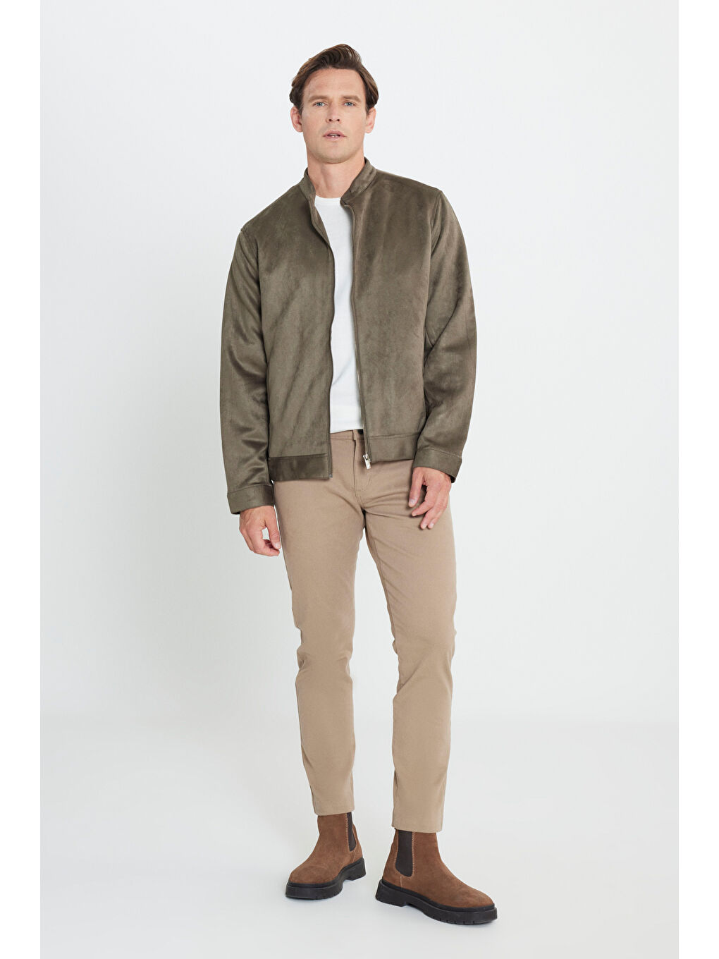Erkek Haki Standart Fit Normal Kesim Dik Yaka Mont-1