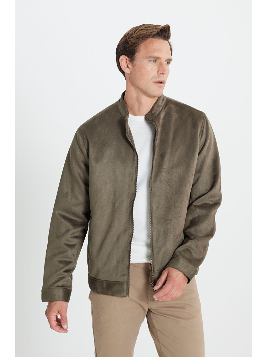 Erkek Haki Standart Fit Normal Kesim Dik Yaka Mont-2