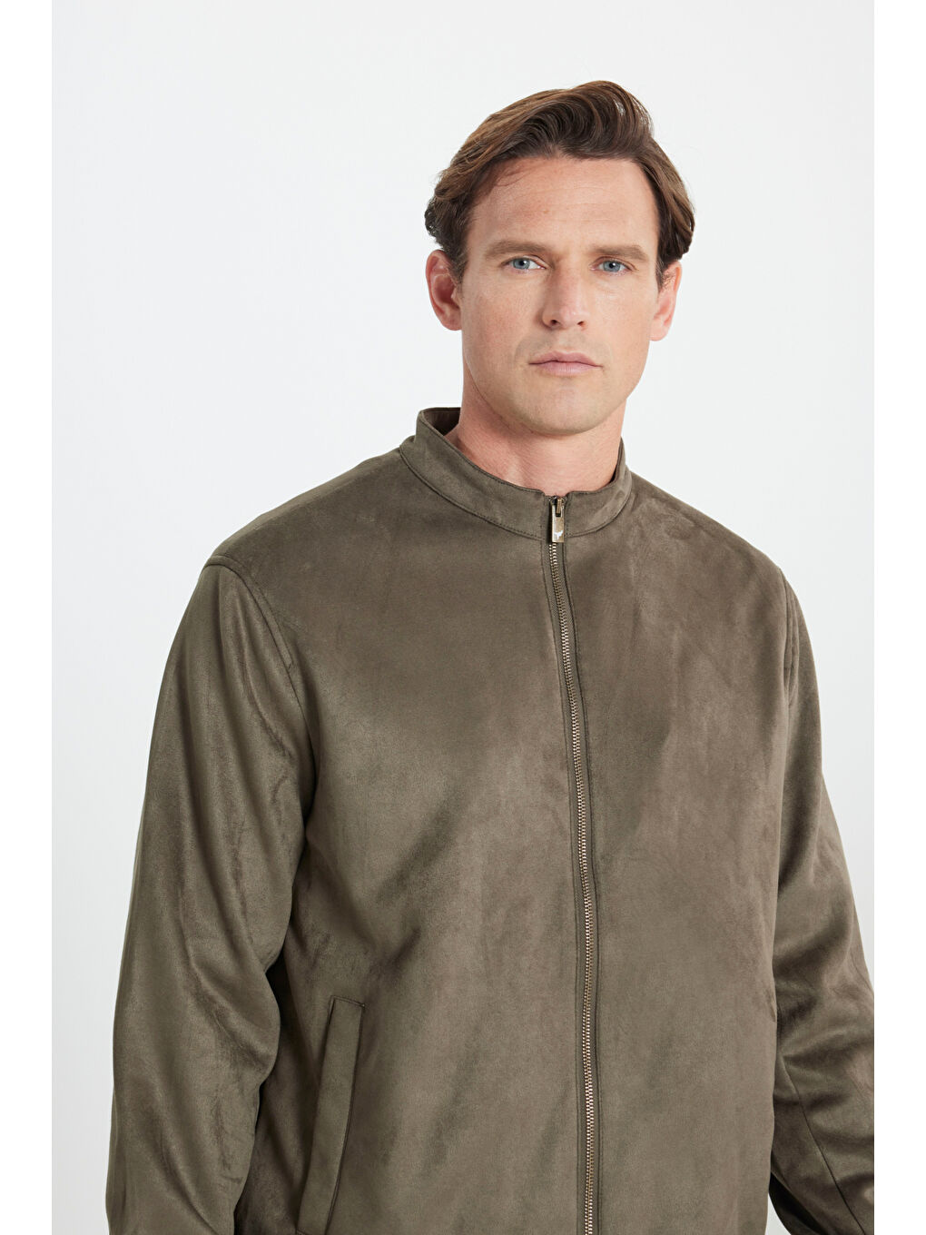 Erkek Haki Standart Fit Normal Kesim Dik Yaka Mont-3